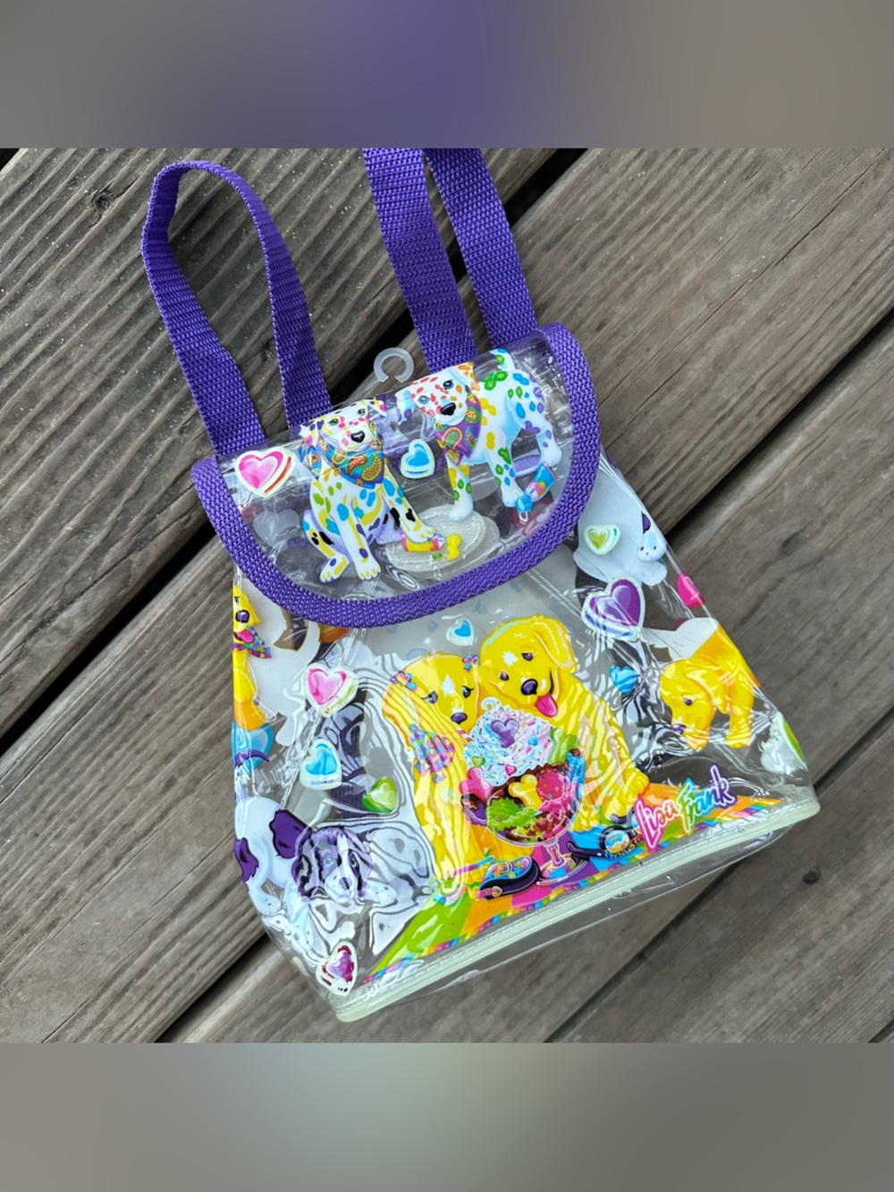 Lisa Frank Mini Clear Backpack Casey Candy Spotty Dotty Purple Bag